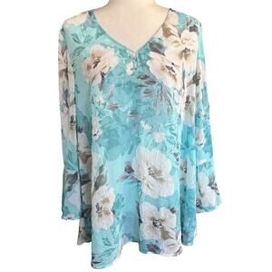 Sarah Michelle Top Women's Floral 2XL Relaxed Comfortable Green Drapey Boxy